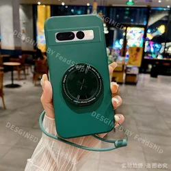 Magnetic Silicone Phone Case with Holder Bracket and Screen Protector Film for Pixel 6 Pro (Dark Green)