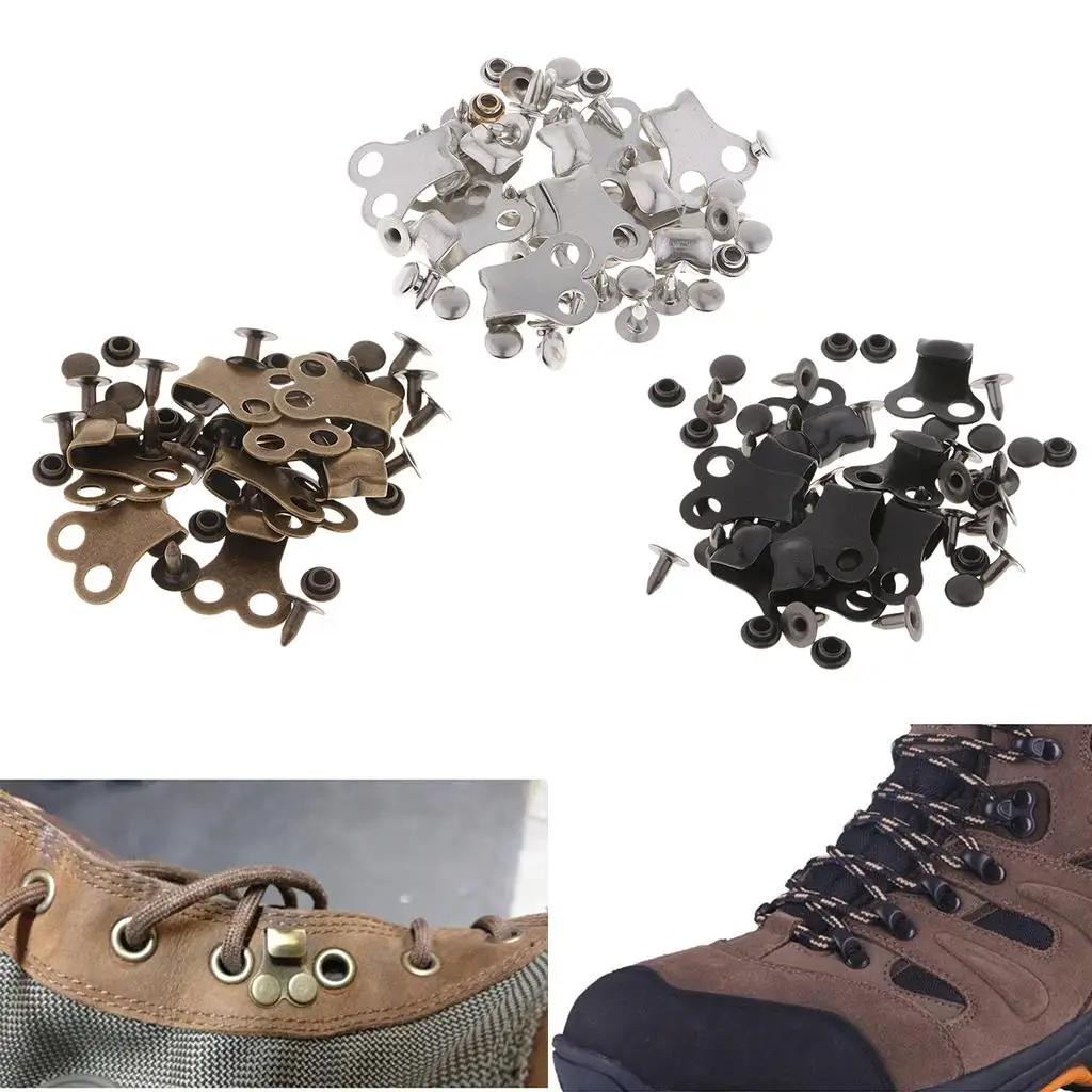 10 Sets Boot Lace Hooks Lace Fittings with Rivets for Outdoor Hiking Camping