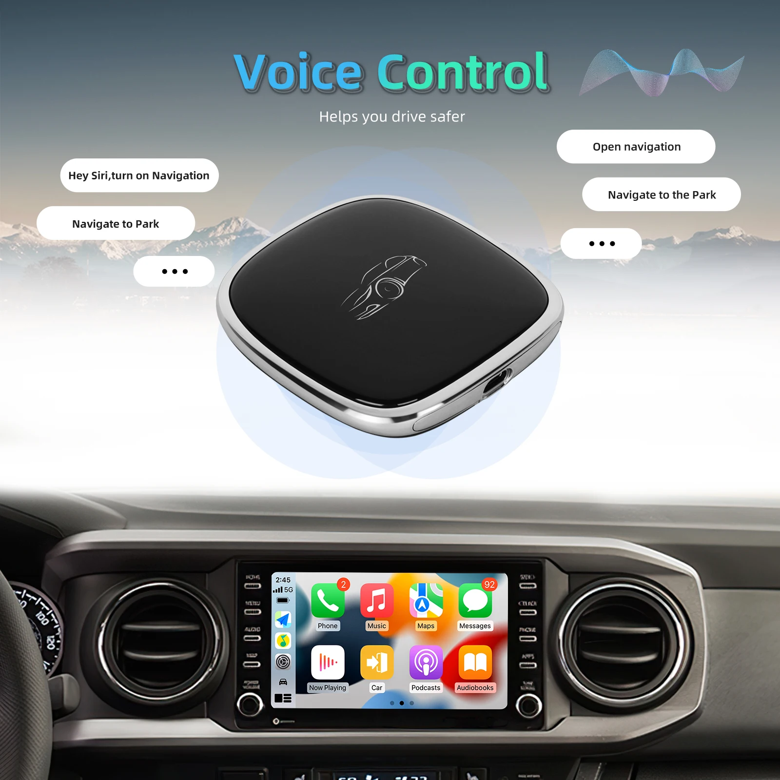 Podofo Wireless Carplay Ai Box Android Auto Adapter Carplay Mini Box Android13 4+64G For Car with OEM CarPlay For Toyota Hyundai