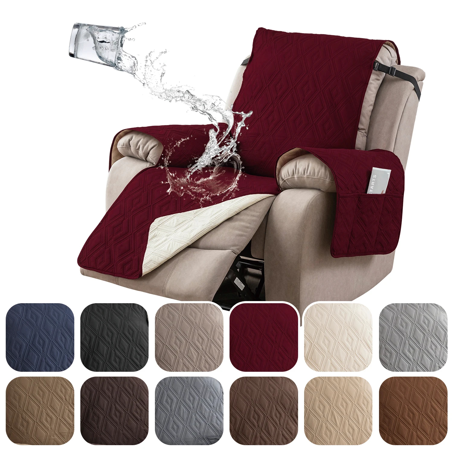 Wasserdichte Liegestuhlbezüge Mit Taschen – Rutschfest, Elastische Gurte, Khaki
