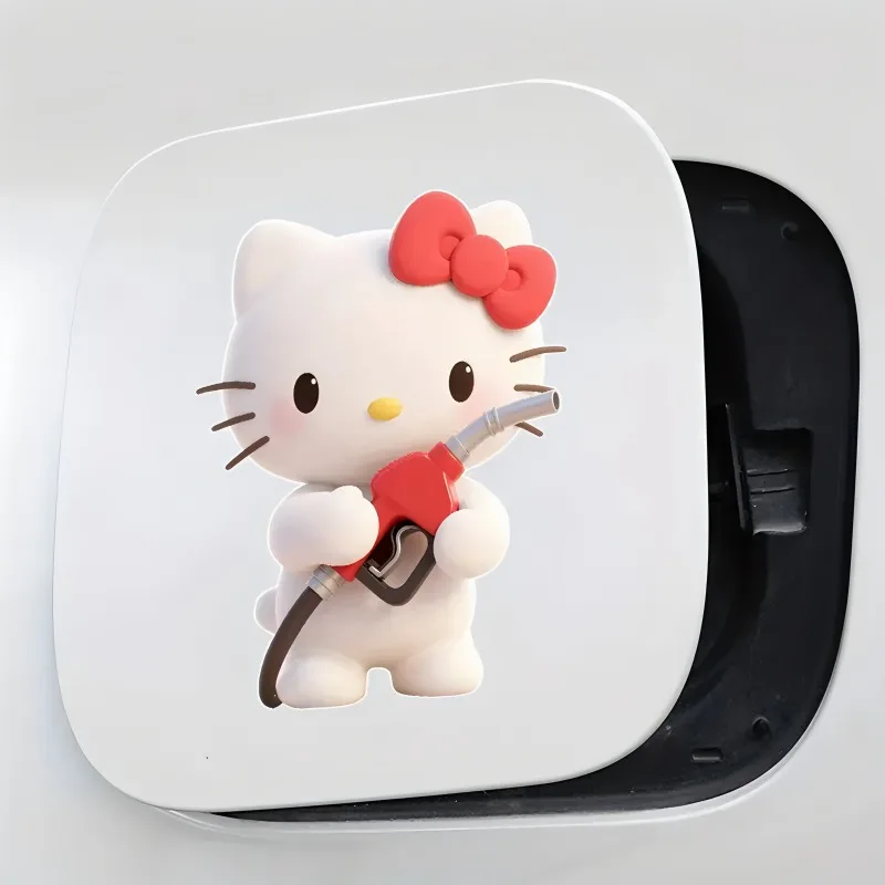 New Cute Cartoon Hello Kitty Car Oil Cap Stickers Kawaii Kt Cat Scratch-resistant Waterproof Motorcycles Auto Decoration Decal