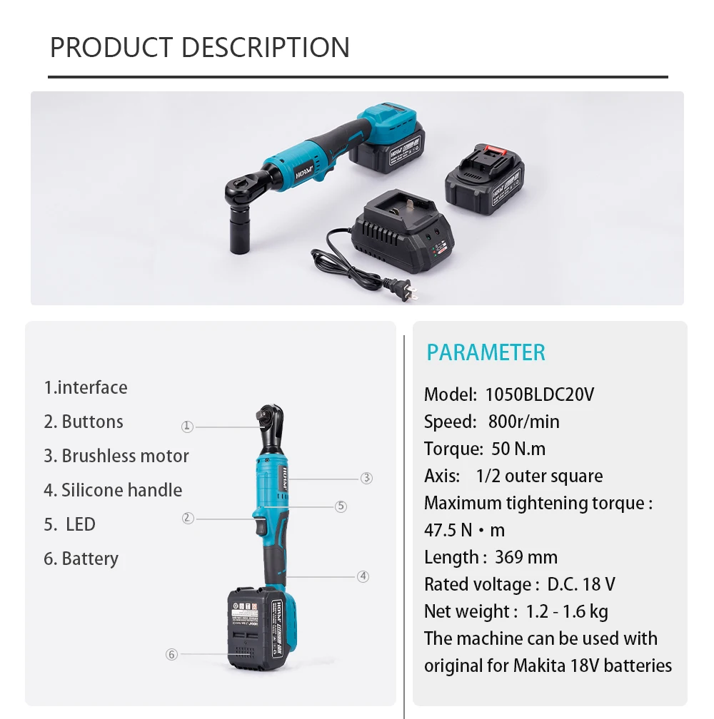 Brushless Electric Wrench Right Angle Ratchet Wrench 47.5NM Drill Removal Screw Nut Car Repair Power Tool For Makita Battery