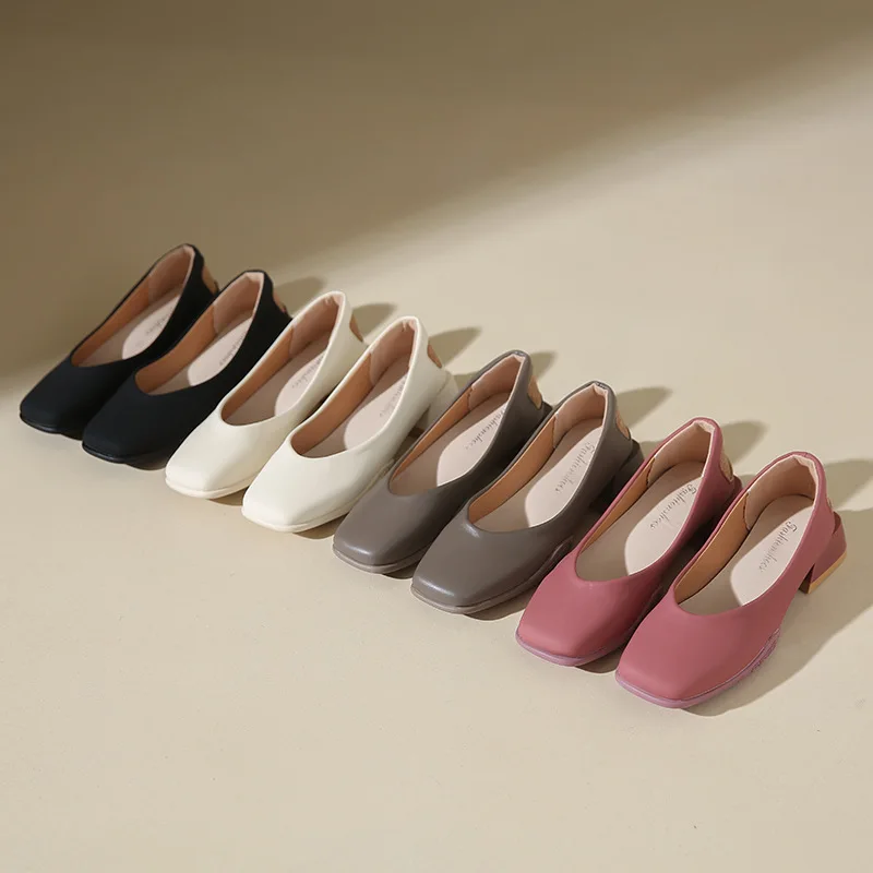 Women's Single Shoes  Summer New Thick Heeled Square Toe Shallow Mouth Grandma's Shoes Mary Jane's Shoes for Women