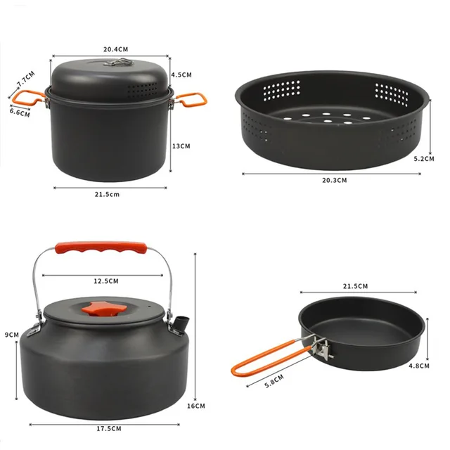 Outdoor Cookware Set Camping Cooking Pot Kettle Steamer Fry Pan Cooking Set 5