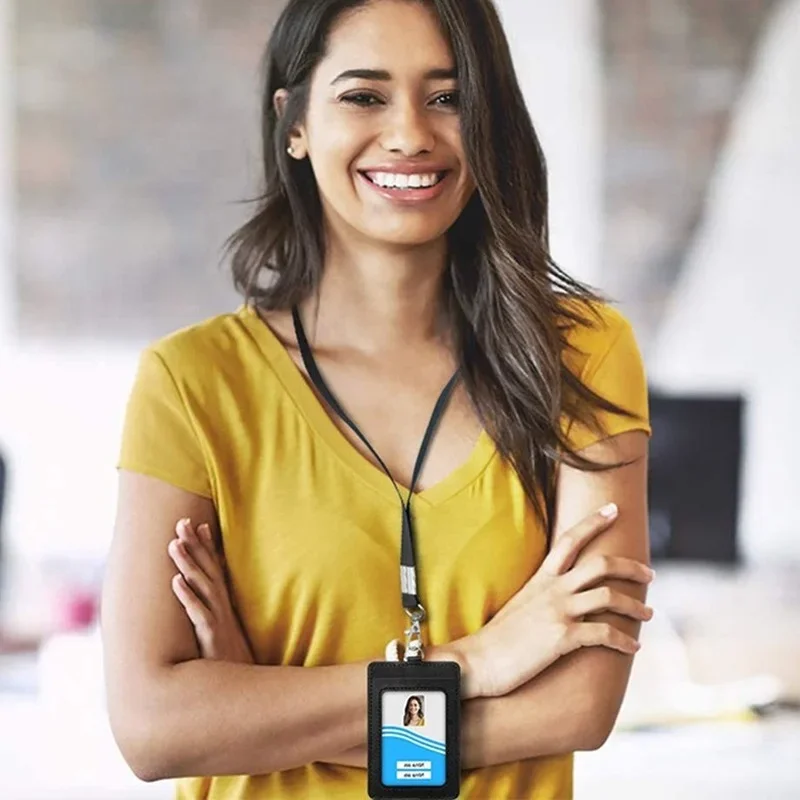 거치대 가죽 카드 커버 배지 지갑, 끈 포함 비즈니스 카드홀더 거치대, 사무용품, 개폐식 ID 배지, 2 개/세트