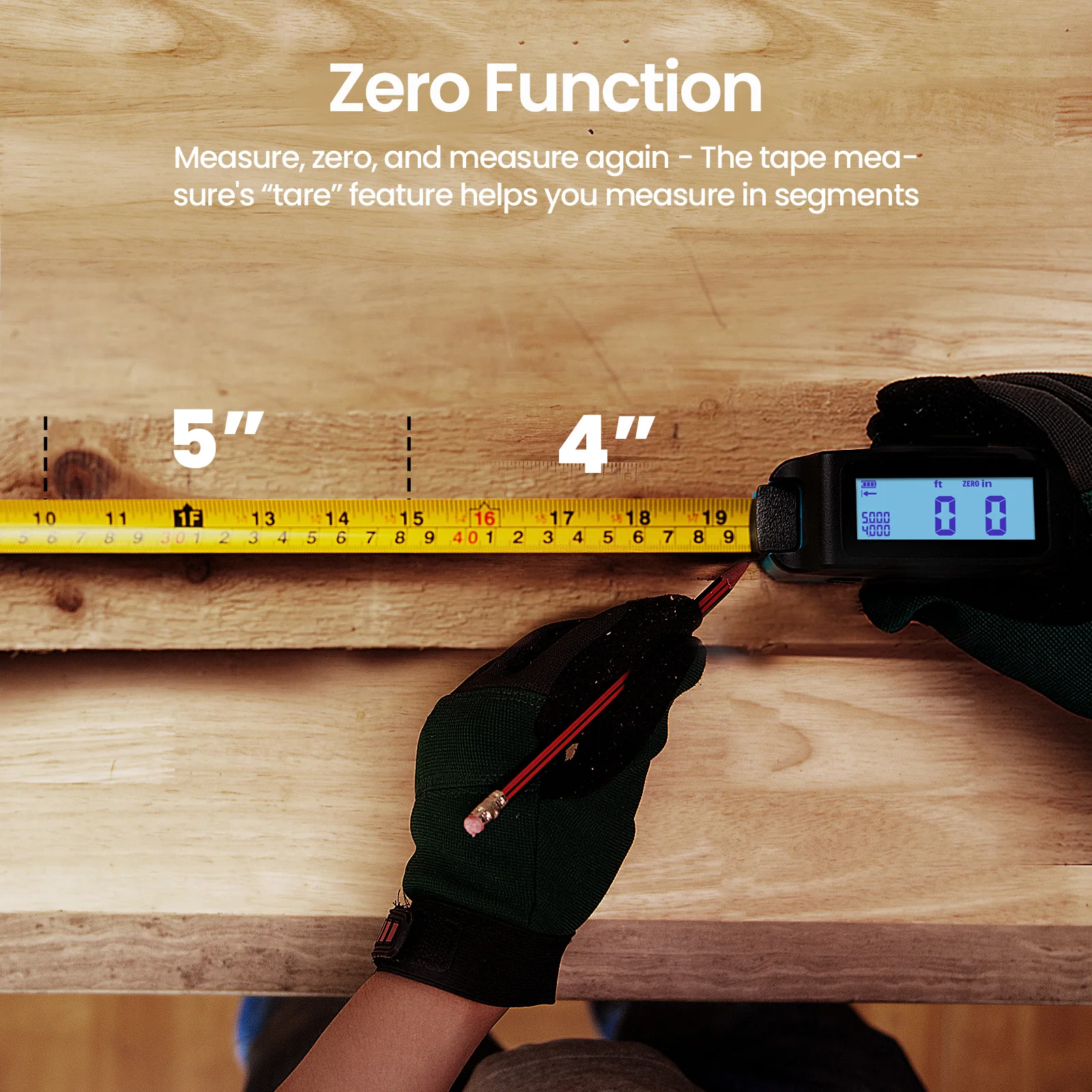 마일리시 2-in-1 디지털 줄자 DT20 5m 충전식 측정 도구, 거리/면적/부피 측정용