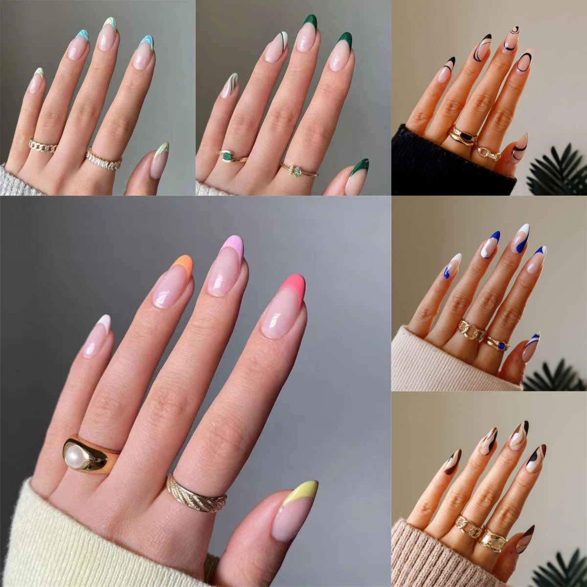 

24Pcs/Lot Oval Almond Fake Nails Collection Full Cover Acrylic Press on Nails Art Removable Reusable Wearing False Nails Tips