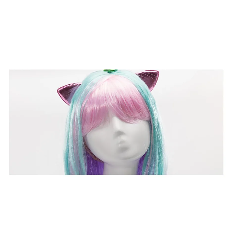 Girls Unicorn Cosplay Hairband Kids Dress UP Wigs Princess Fancy Outfits Accessories Baby Girl Rainbow Braid Synthetic Hair 4