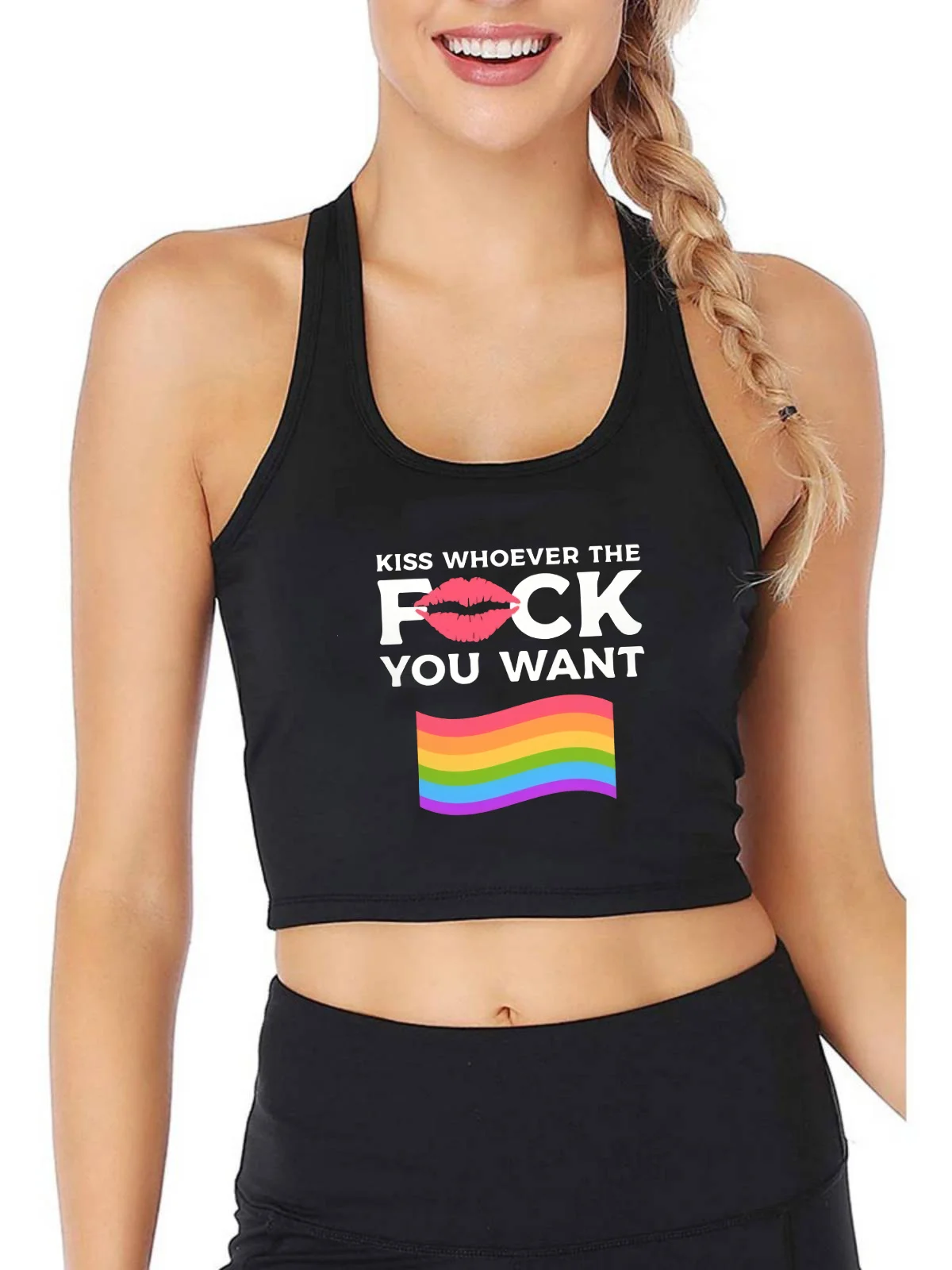 

Kiss Whoever Want Queer or Bisexual Gift Design Tank Top Women's Pride Month Gifts Crop Tops Summer Breathable Camisole