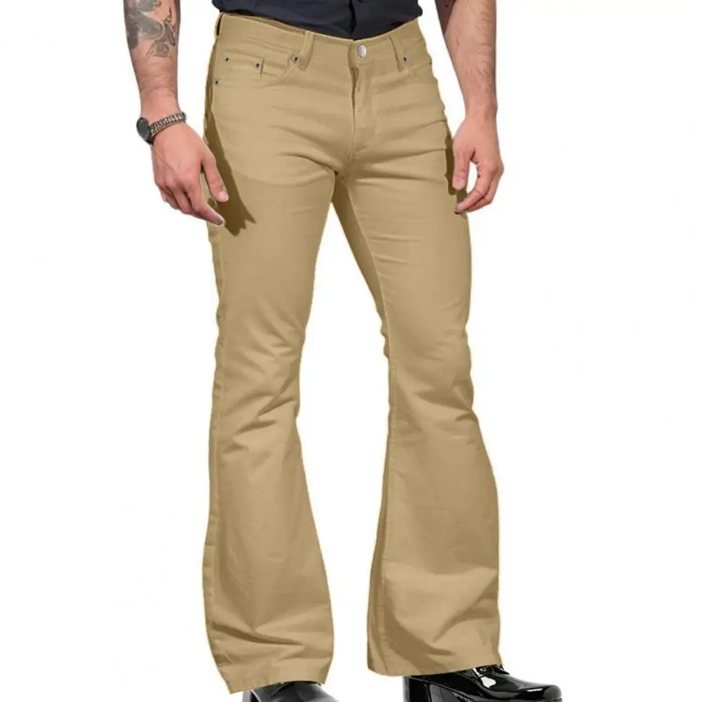 Retro-inspired Flared Pants Men Bell Bottom Pants Men's Vintage Bell Bottom Wide Leg Jeans Solid Color Stretchy for Fashionable