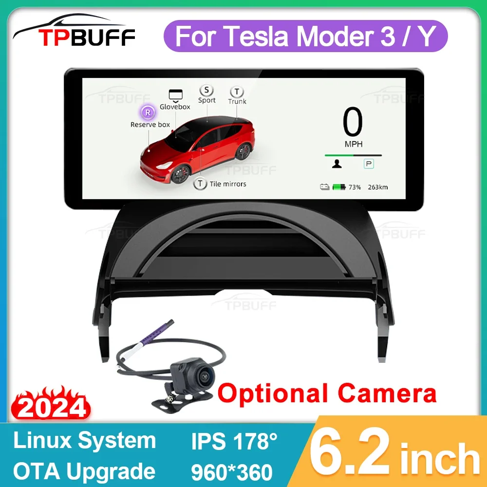 

TPBUFF 2024 New Model 3 Dashboard 6.2inch HUD Screen Cluster Instrument HD LCD Speedometer for Tesla Model Y 2023 Accessories