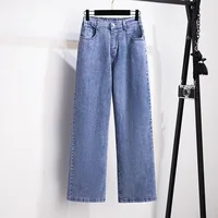 155Kg Plus Size Women's Jeans High Waist Slim Casual Loose Straight Pants Trousers Hip 150-160 Black Blue 5XL 6XL 7XL 8XL 9XL - Image 4