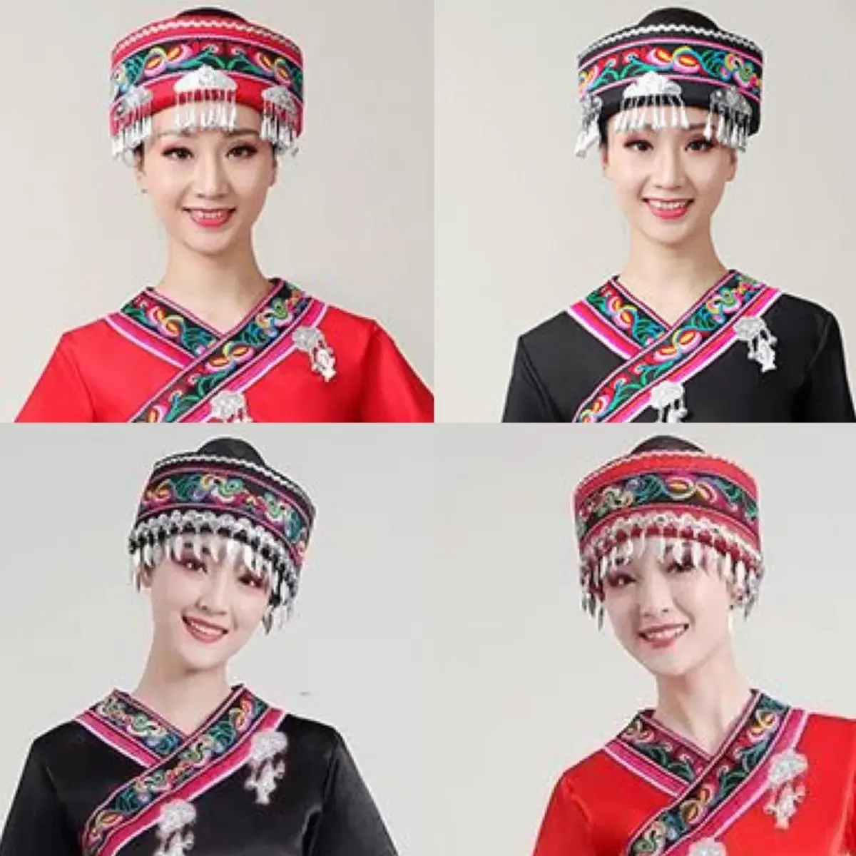 

Традиционная шляпа Miao Hmong для женщин, головной убор для выступлений на сцене, бахрома, этнические шляпы, головной убор для костюмированной вечеринки на Хэллоуин