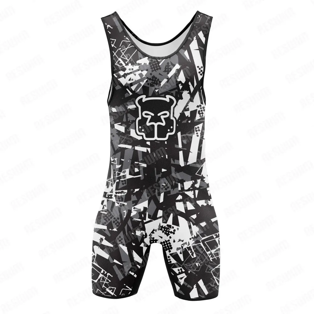 Men's Wrestling Singlets Suit One Piece Tight Bodysuit Breathable Freestyle GYM Weightlifting PowerLifting Fitness Skinsuit
