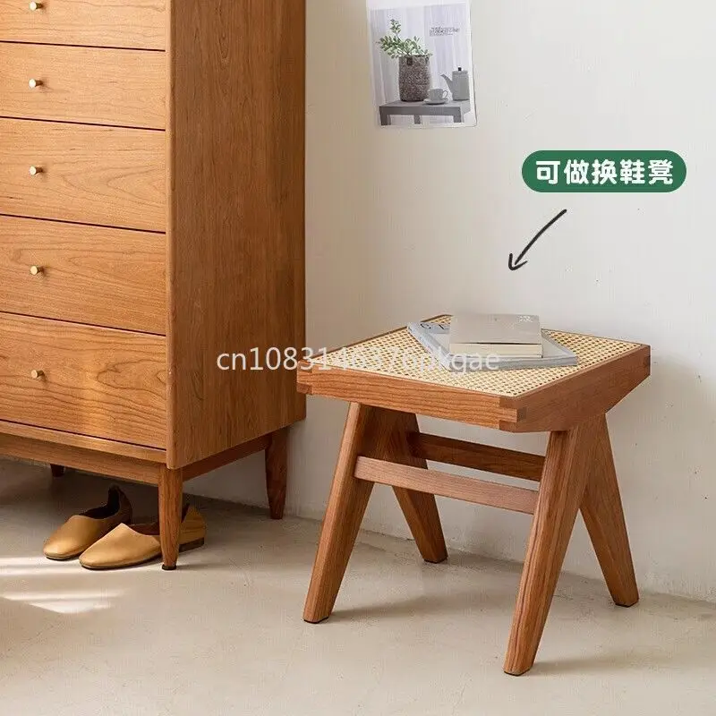 

Short Stool Rattan Solid Wood Simple Small Apartment Second-hand B&B Japanese Style Chandigarh Shoe Changing Stool Furniture