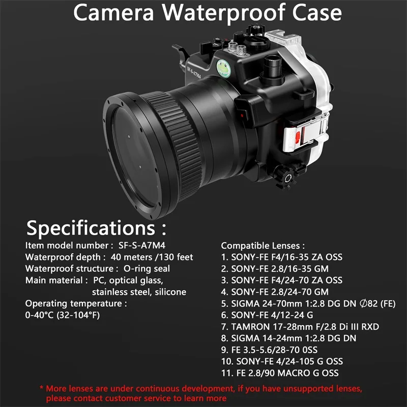 Seafrogs-40m 방수 카메라 케이스, A7M4 A7IV 28-70mm 24-105mm 16-35mm 수중 다이빙 케이스용 표준 포트 포함