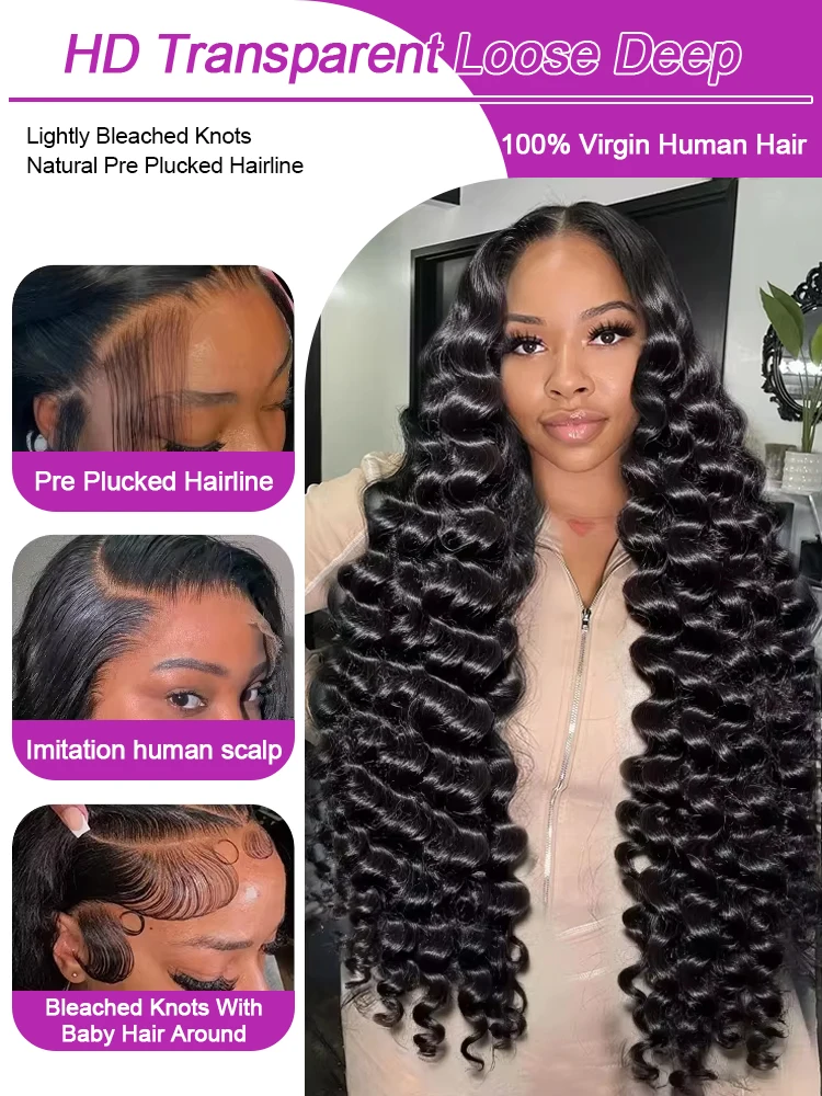 13x6 HD 30 40 Inch Loose Curly Lace Front 100% Human Hair Wigs Deep Water Wave 360 13x4 Lace Frontal Raw Brazilian Remy Hair Wig 2