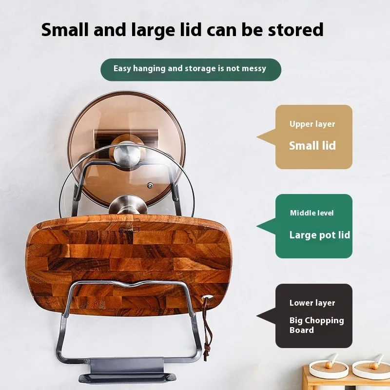 No Drill Wall Mounted Pot Lid Organizer Adjustable Storage Kitchen Cabinet Cookware Space Saving Kitchen Accessories