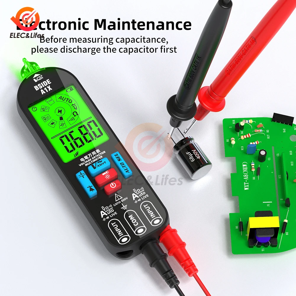 A1X Mini Multimeter LCD Digital Tester Voltage Detector DC/AC Voltage Frequency Resistance NCV Continuity Supports Fast Charging