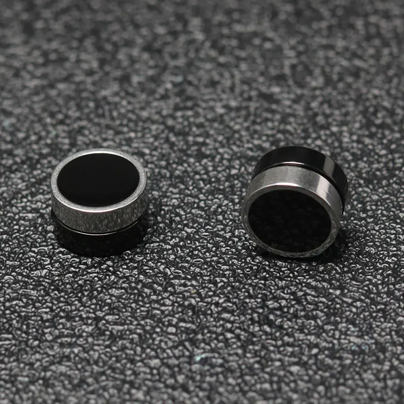 Trendy Titanium Steel Magnet Single Ear Clips for Men Women Without Piercing Black Round Cake Earrings Stainless Steel Jewelry ear clip earrings,clip earrings,ear clip,magnetic earrings