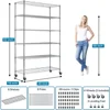 6 Tier Wire Shelving Unit Metal Storage Shelves w/Wheels, 350 Capacity Per Shelf, Heavy Duty Steel Garage Shelf, 48" L X 18" W X 3