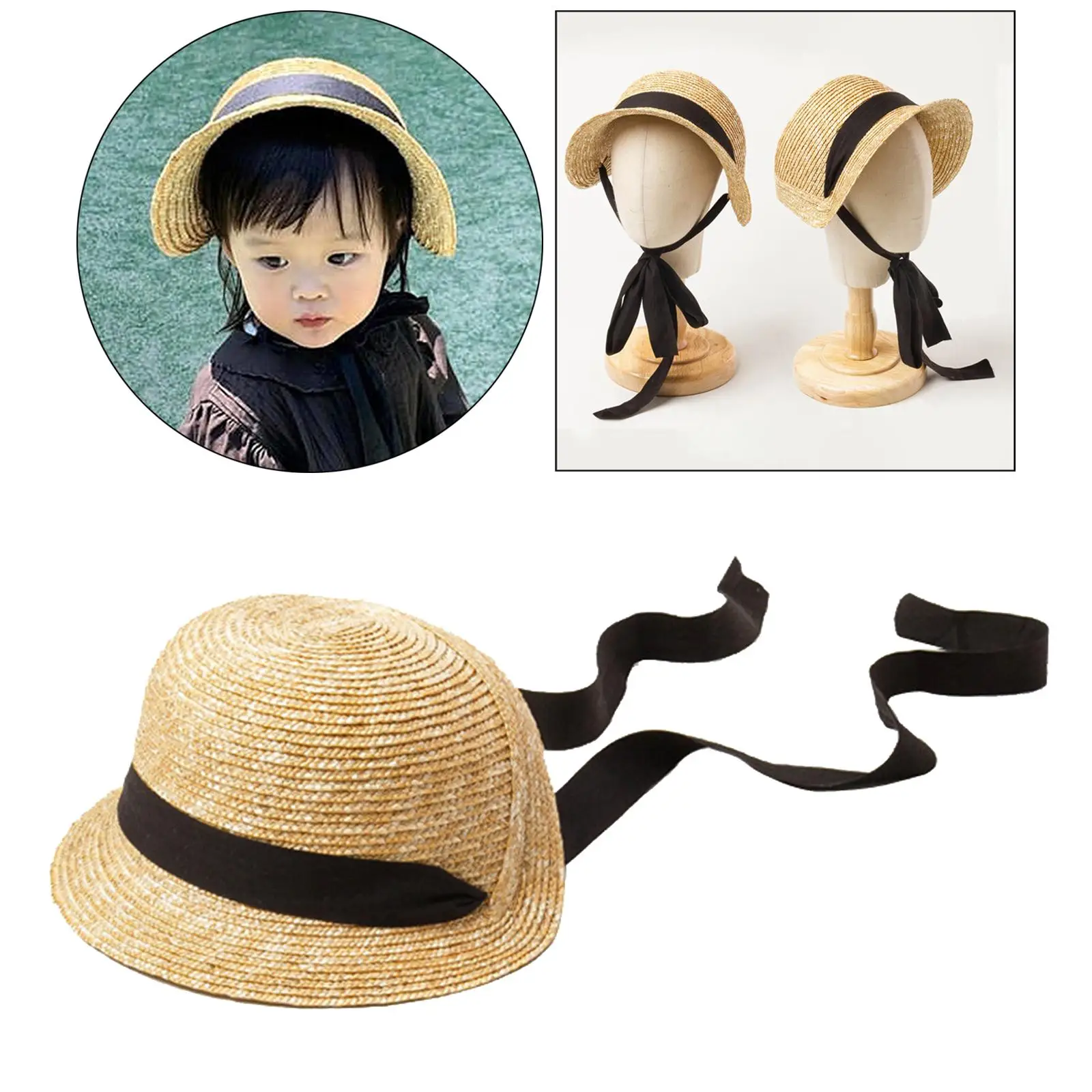 

Children Girls Straw Sun Hat for Beach Bucket Hat Travel Sun