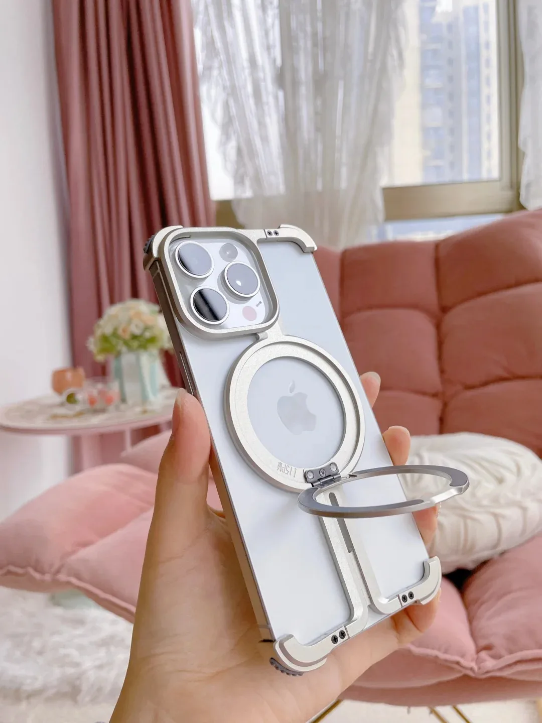 Metal Frameless Magnetic Holder Phone Case For iPhone 12 13 14 15 Pro Max Plus Magsafe Aviation Grade Aluminum Alloy Anti-fall