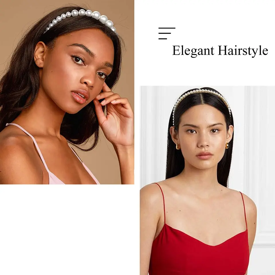 Serre Tete Perles Blanches Femmes Large Bandeau Epais Rétro Perle Serre Tete De Mariée