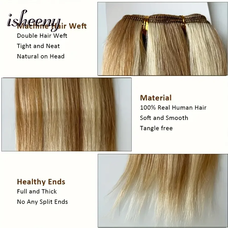 Highlight Blonde Human Hair Weft 12-22 Inches Double Weft Hair Bundles Sewing In Hair Weaves 50g/bundle For Women - 4