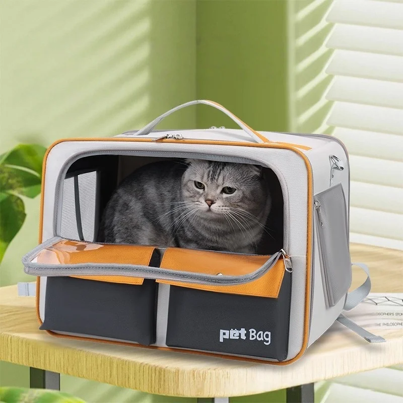 Pet Backpack Portable Backpack With Pull Rod Detachable Puppy Cat Large Capacity Breathable Pet Bag Folding Crossbody