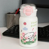 Drinkware 500ml Double Drinking Water Cup Leak Proof Large Capacity Straw Bottle with Straw Cartoon Iced Coffee Cup Office 3