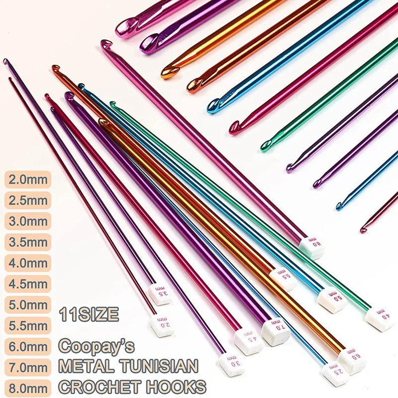 

Tunisian Crochet Hooks Set Aluminum,Afghan Crochet Kit For Beginner,11 Pcs Colorful Metal Long Hooks Set