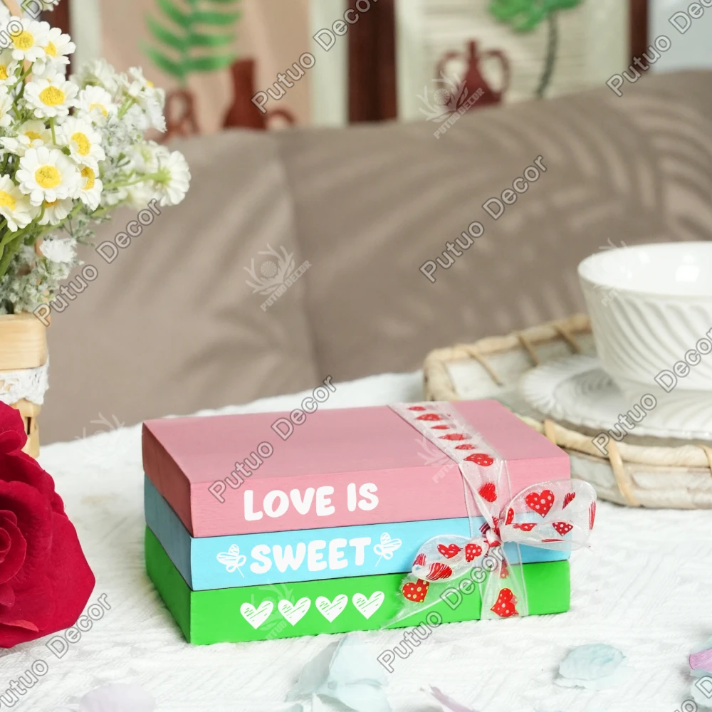 

Putuo Decor 3pc WoodenTable Decor, Desktop Decoration for Home Farmhouse Living Room Cafe , Valentine's Day Gifts