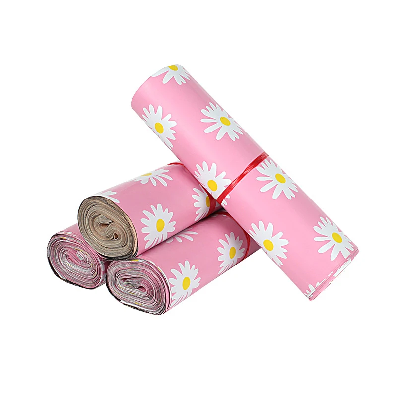 10Pcs 25x34cm White Daisy Printed Courier Bag Pink Plastic Shipping Envelope Self Seal Adhesive Mailing Bags Gift Packaging Bag