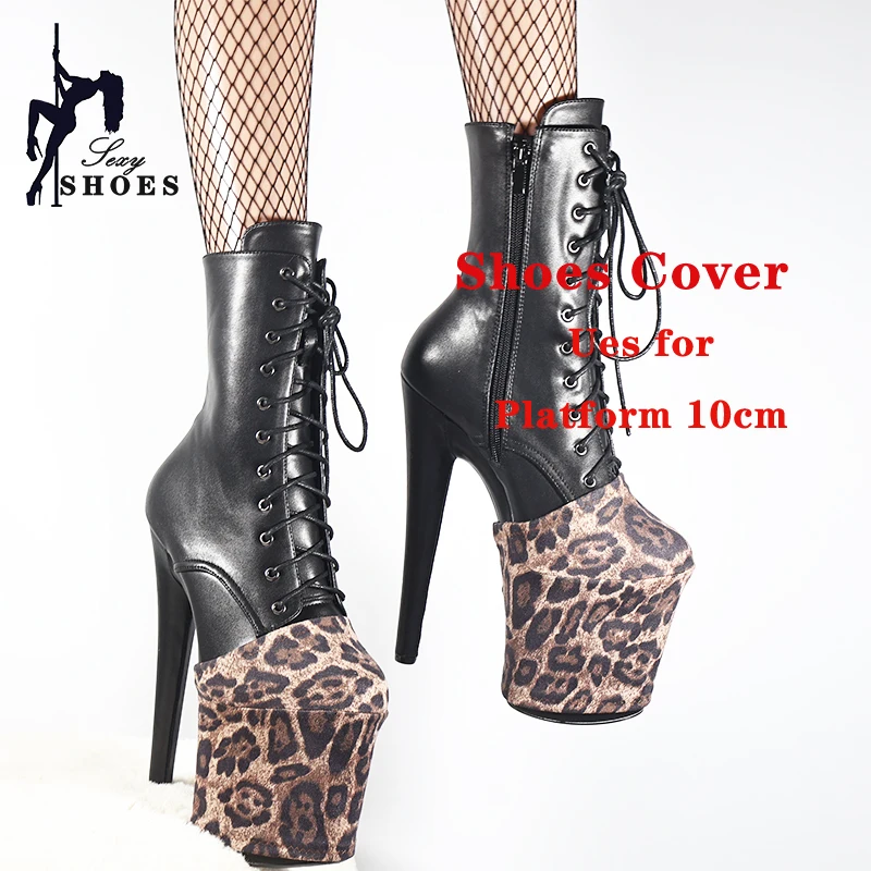 Leopard Print Suede Pole Dance Boots Overshoes Wear-Resist Women Sandals Pumps High-heeled Shoes Platform Protectors Cover Shoes