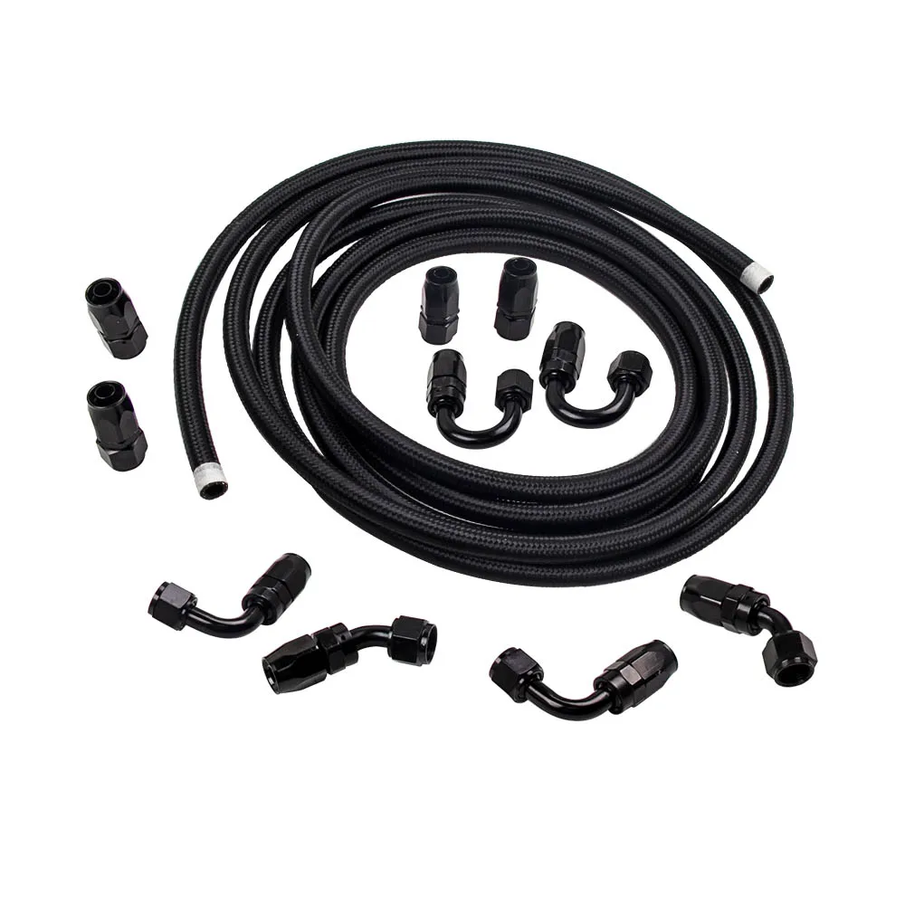

AN8 5M 16feet Nylon Stainless Steel Braided Oil Fuel Line + Hose End Adapter Kit