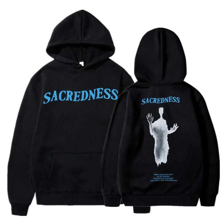 

Sacredness Ghost Print Double Sided Hoodie Skeleton Graphic Hoodies Men Women Hip Hop Black Streetwear Men's Fashion Sweatshirt