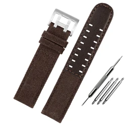 Nylon Genuine Leather Strap for Men's Watch - 20mm/22mm Canvas Band (Brown silver clasp)