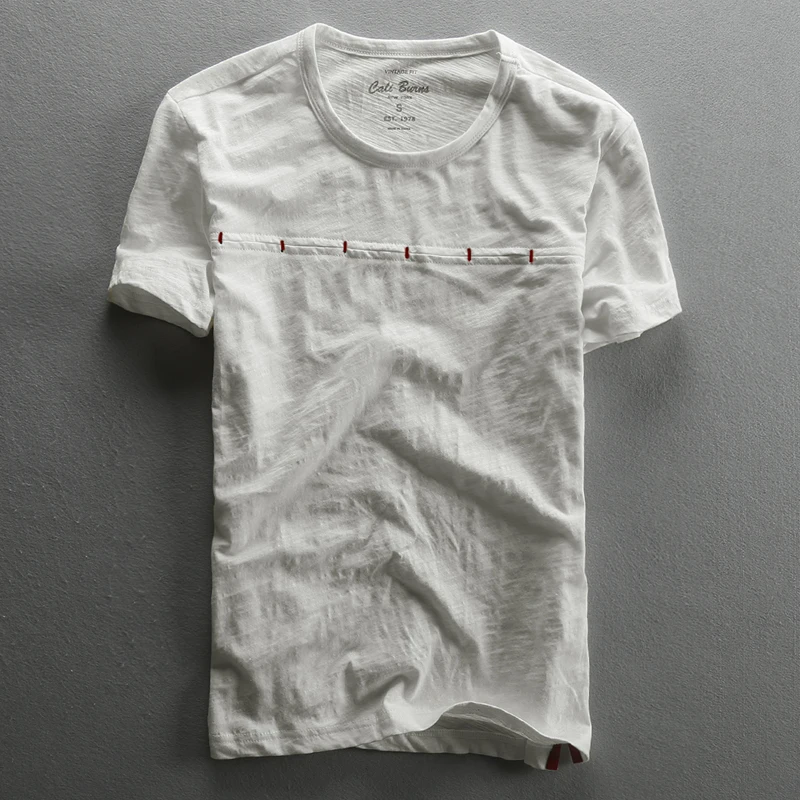 

Men Summer Fashion Brand China Style Vintage Solid Color Bamboo Cotton Stitching ShortSleeve T-shirt Male Casual Thin Tee Tshirt
