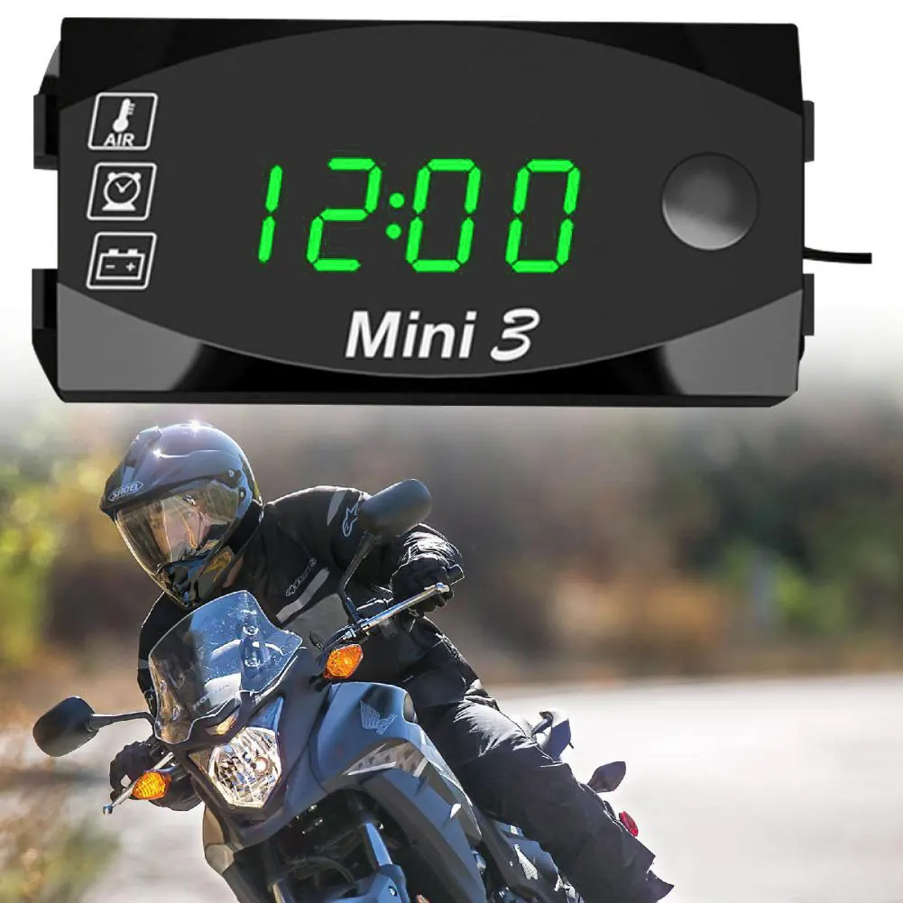 12V Motorcycle Electronic Clock Waterproof 3 in 1 Moto Temperature Clock Dust-proof Motobike Thermometer Voltmeter Digital motorcycle handlebar clock