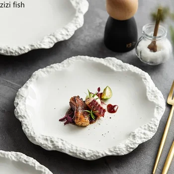 Simple Solid Color Tableware Ceramic Pasta Steak Plate Dinner Plate Creative Kitchen Irregular Shape Serving Tray Cooking Dishes 1