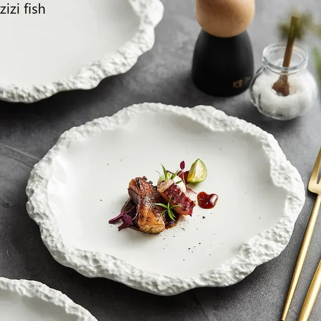 Simple Solid Color Tableware Ceramic Pasta Steak Plate Dinner Plate Creative Kitchen Irregular Shape Serving Tray Cooking Dishes 1