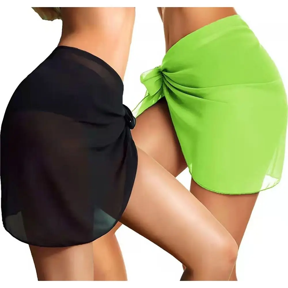 Short Skirt Short Sarongs Chiffon Swimsuit Coverups Scarf Cover Beach Short Cover Wrap Sheer Women 5