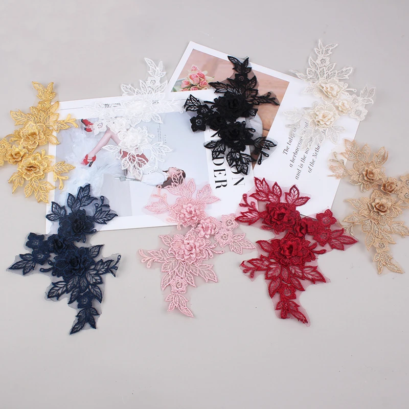 3D Flowers Lace Embroidery Vintage Hollow Flowers Lace Handmade Wedding Dress Decor DIY Dance Performance Costume Accessories