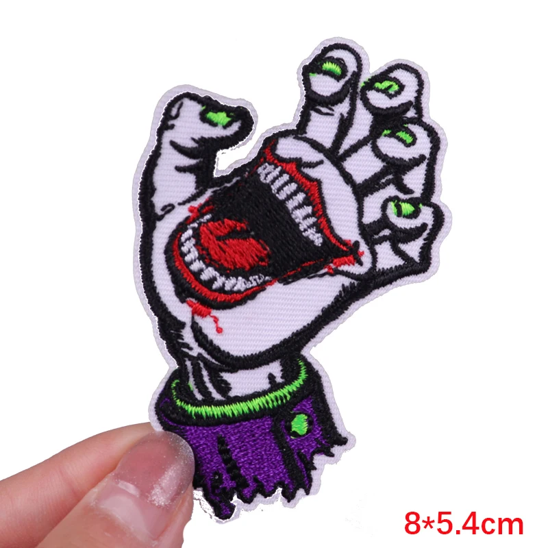 Punk Finger Patch Hurror Schädel Stickerei Patch Für Kleidung Thermoadhesive Patches Für Kleidung Kristall Blume Patches Aufkleber – Detail 16