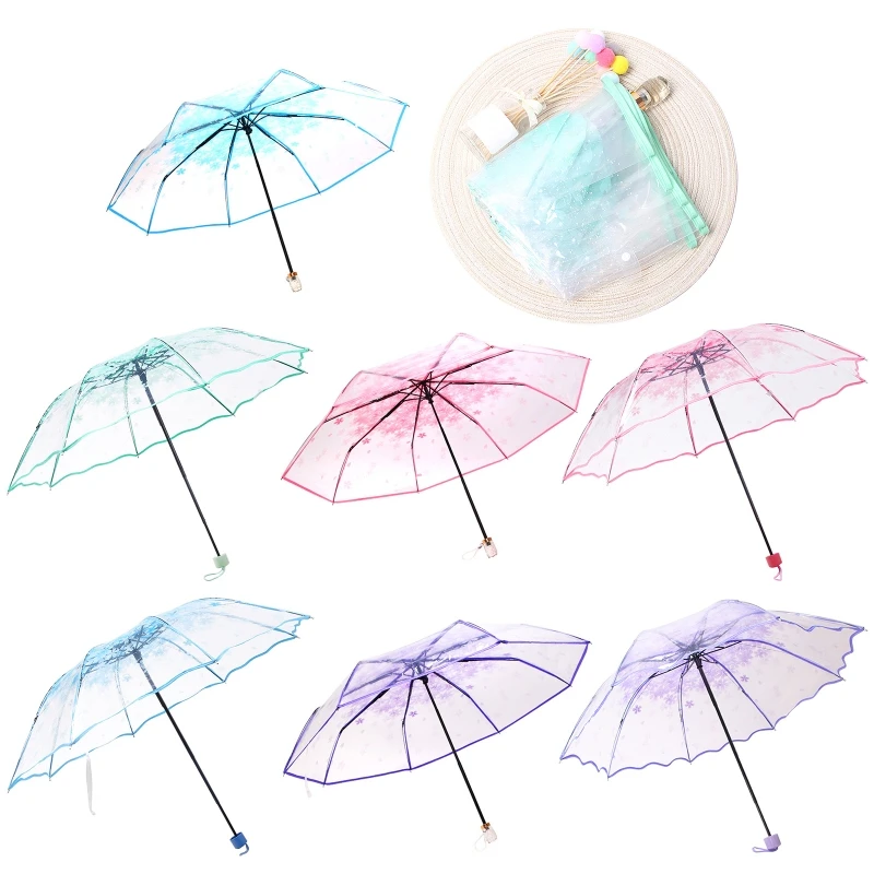 Paraguas compacto de viaje Anti UV, sombrilla transparente para lluvia, flor de 3 pliegues, novedad de 2022|Paraguas| - AliExpress