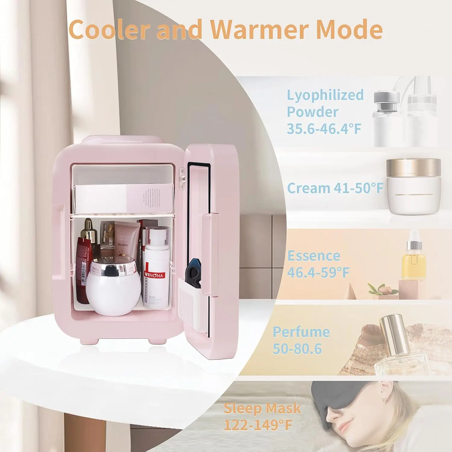 LED Mirror, 4Liter/6 Cans Cooler and Warmer for Makeup, Cosmetic, Beauty, Food, Portable