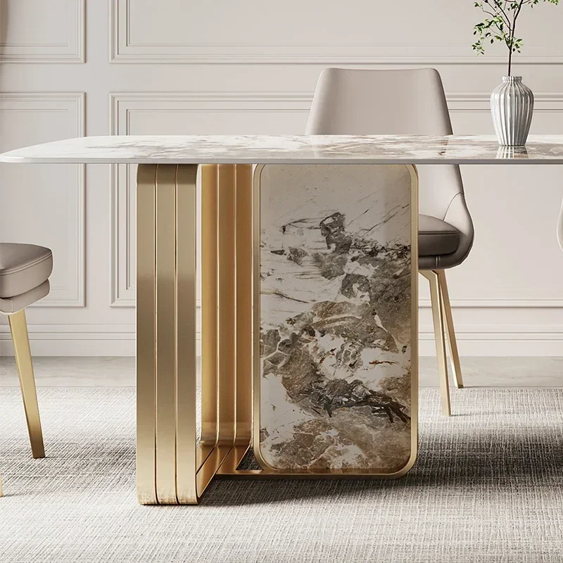 Modern simple rectangular negotiation table Italian high-end smooth rock table and chair combination furniture custom