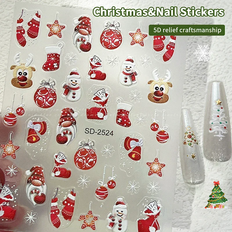1 Sheet Relief Christmas Nail Art Sticker Christmas Tree Elk Snowflakes Nail Art Stickers Xmas Manicure Decals
