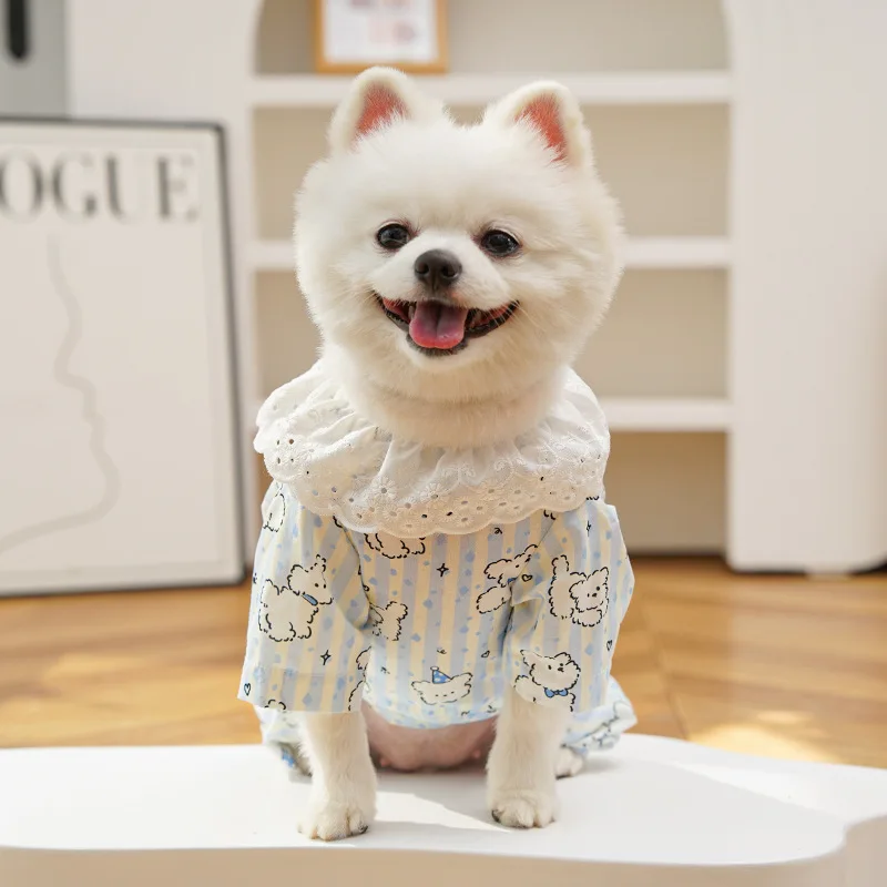 여름용 부드러운 면 소재 애완동물 옷, 풀커버 강아지 고양이 잠옷, 털빠짐 방지, 네발 의상, 봄 에어컨 착용